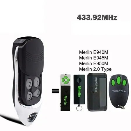 2 Pack Remote Compatible with Merlin+ 2.0 E960, E945M, E950M, E940M Garage Gate Door 433.92MHz - Office Catch