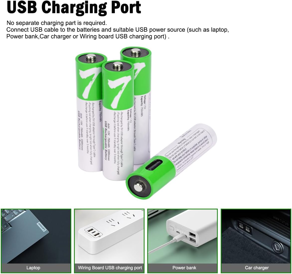 [2 Pack] USB AAA Lithium ion Rechargeable Battery, 1.5V 750mWh Rechargeable AAA Battery - Office Catch