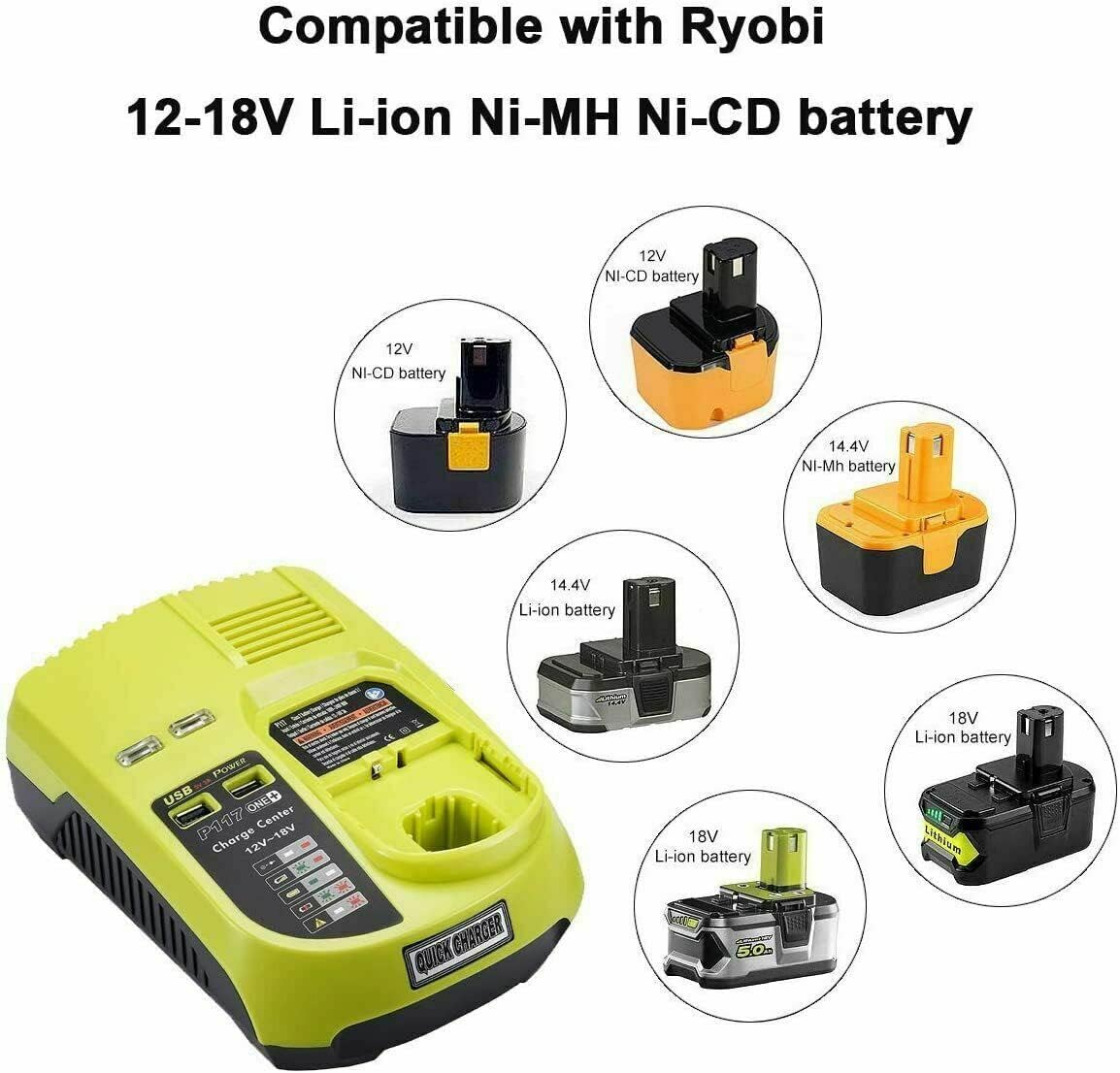 Battery Charger P117 For Ryobi One + Plus P108 Li - ion Ni - cad Ni - mh 12V - 18V New - Office Catch