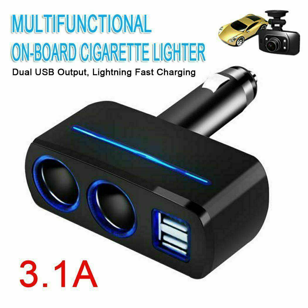 Dual USB Car Charger with Cigarette Lighter Socket Splitter - Office Catch