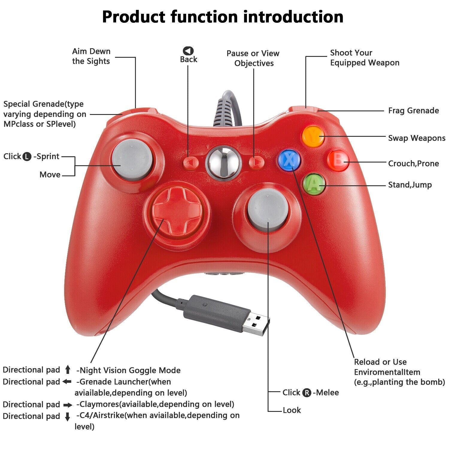 For Xbox 360 Game Console USB Wired Controller Remote PC Gamepad Joystick - Office Catch