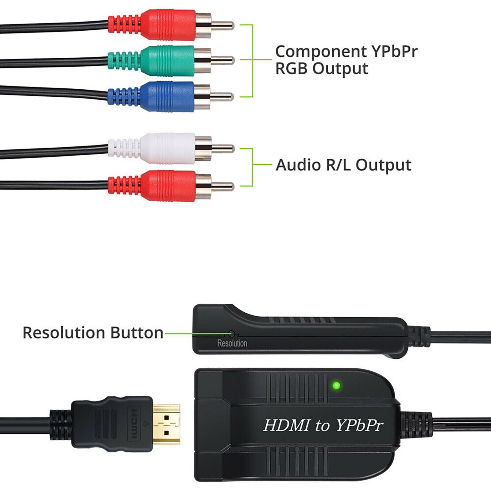 HDMI to 1080P YPBPR Component Video 5RCA RGB Adapter R/L Audio Output 720/1080P - Office Catch