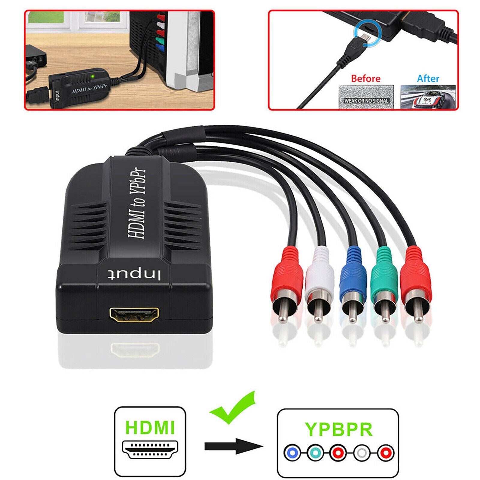 HDMI to 1080P YPBPR Component Video 5RCA RGB Adapter R/L Audio Output 720/1080P - Office Catch