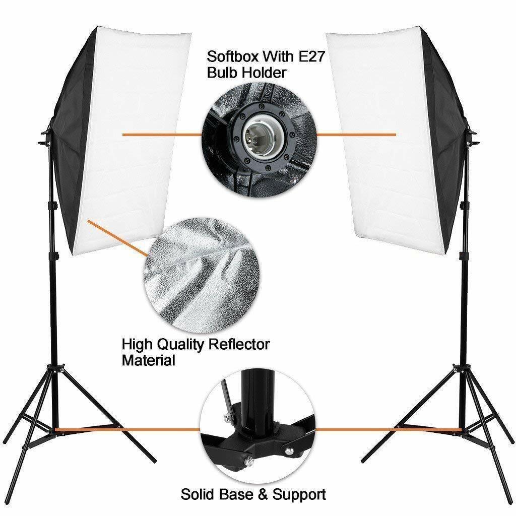 Set of 2 Photography Studio Softbox 135w Stand Soft Box without bulbs - Office Catch