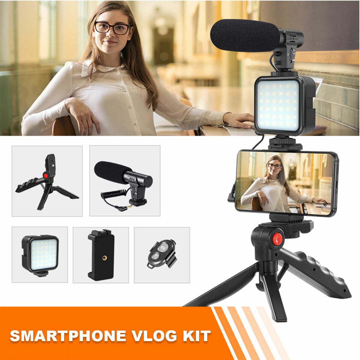 Vlogging LED Light Mobile Smartphone Vlog Kit Phone Video Selfie Stand Tripod AU - Office Catch