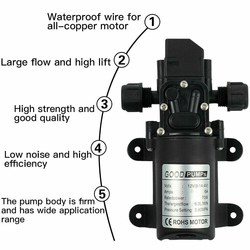 12V Water Pump 6Lpm 70W Self-Priming Caravan Camping Boat 130PSI - Office Catch