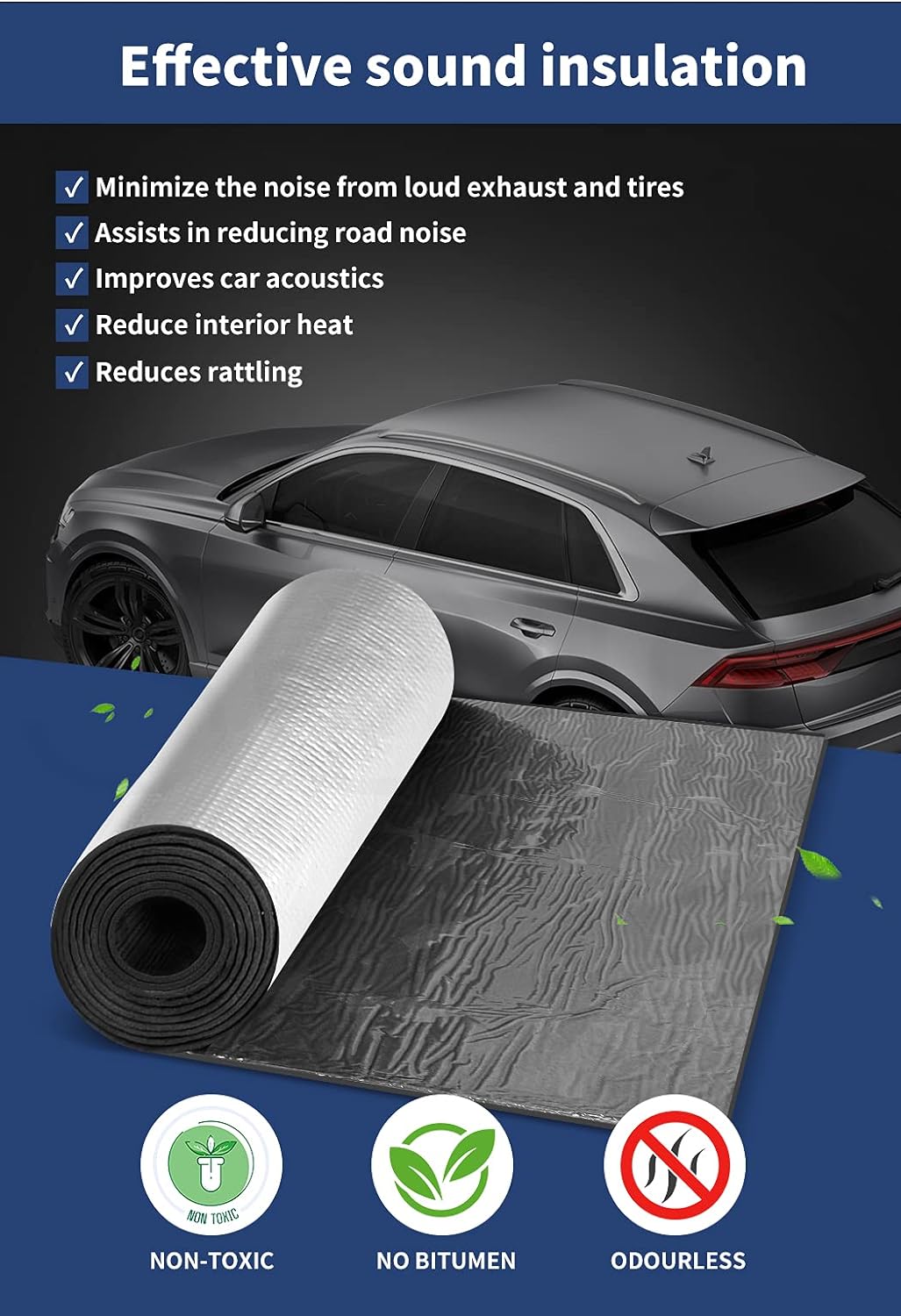 1Mx5M Sound Deadener Roller Car Insulation Mat Heat Shield Noise Adhesive Foam - Office Catch