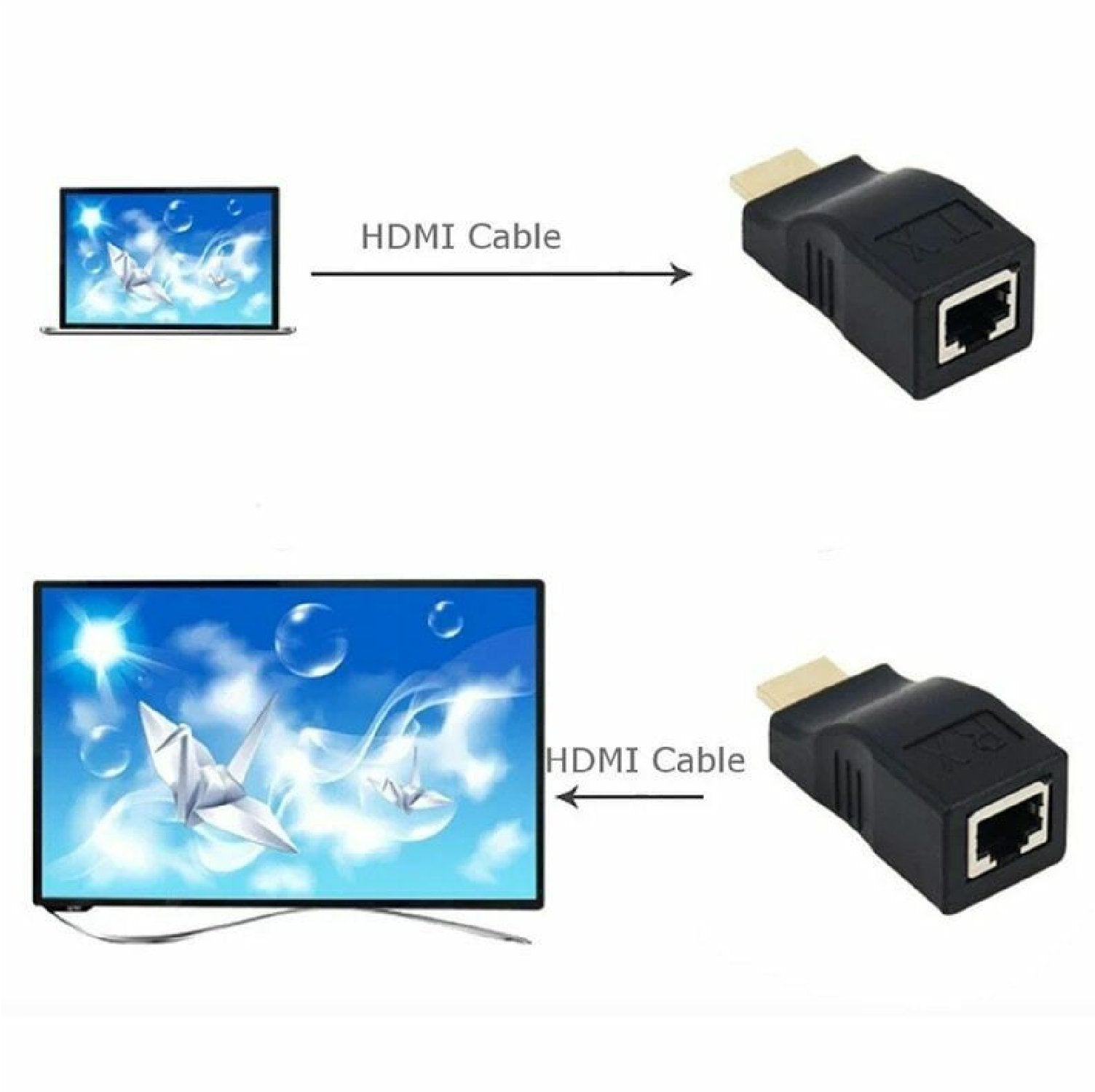 2 Pack 30M HDMI Extender to Dual RJ45 Over Cat 5e/6 Network Ethernet Adapter 1080P AU - Office Catch