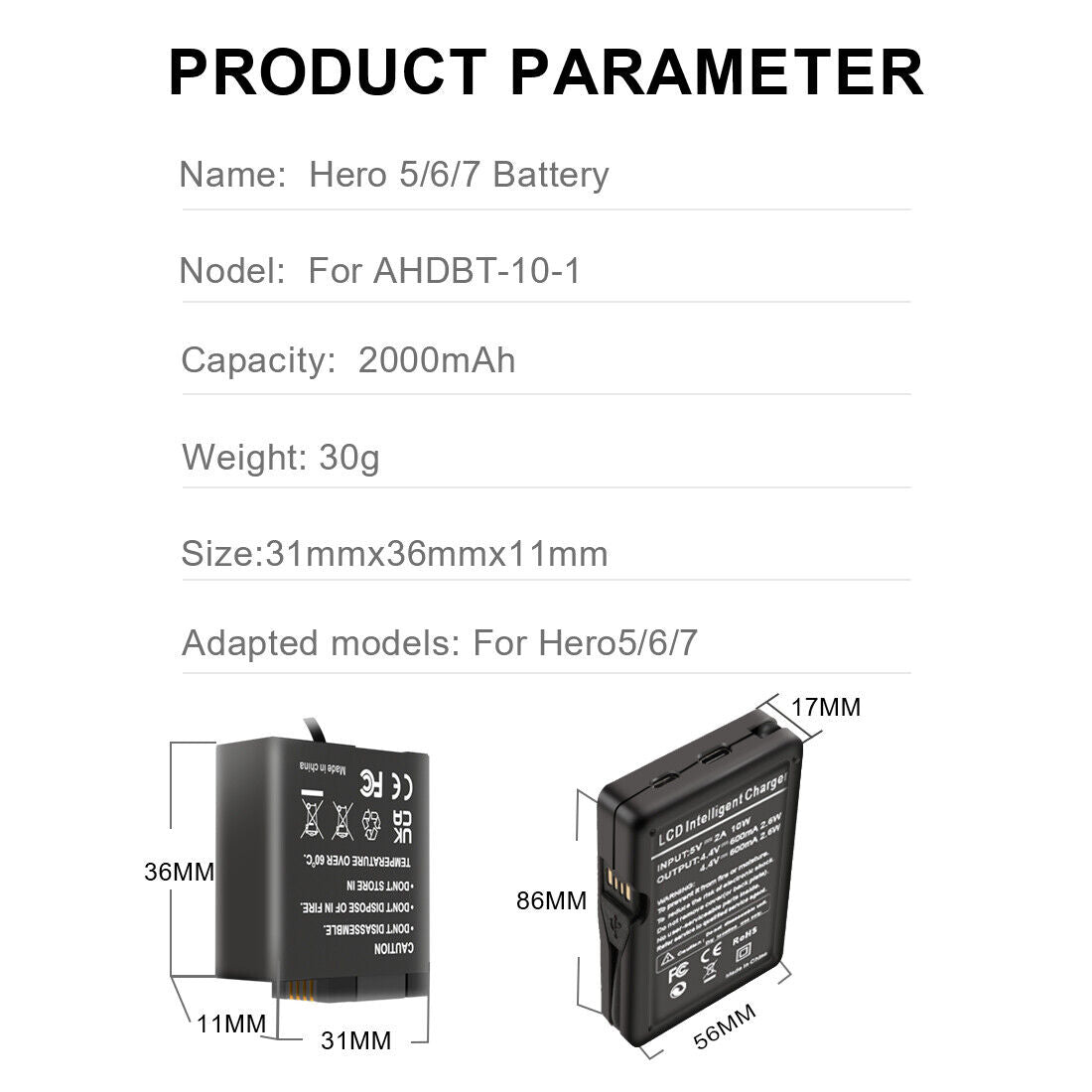 2000mAh for GoPro HERO 10 9 8 7 6 5 Replacement Battery - Office Catch