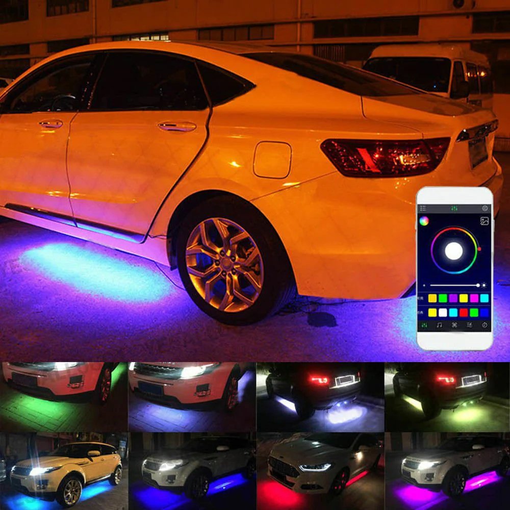 2X 120CM+ 2X 150CM RGB LED Underglow body Neon Light Kit App Under Car Tube Strip - Office Catch