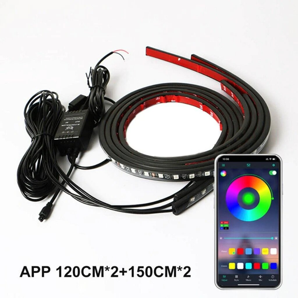 2X 120CM+ 2X 150CM RGB LED Underglow body Neon Light Kit App Under Car Tube Strip - Office Catch