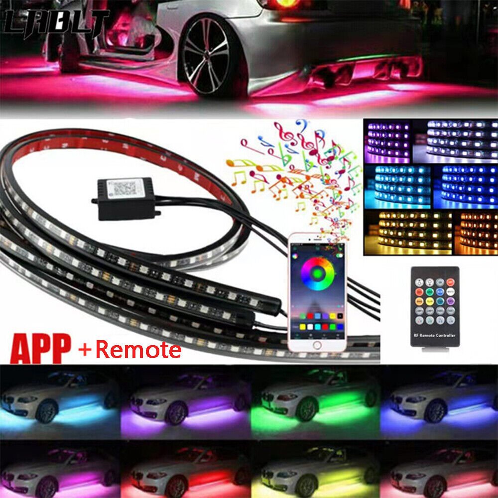 2x 120cm RGB LED Underglow Body Neon Light Kit App Under Car Tube Strip Glow - Office Catch