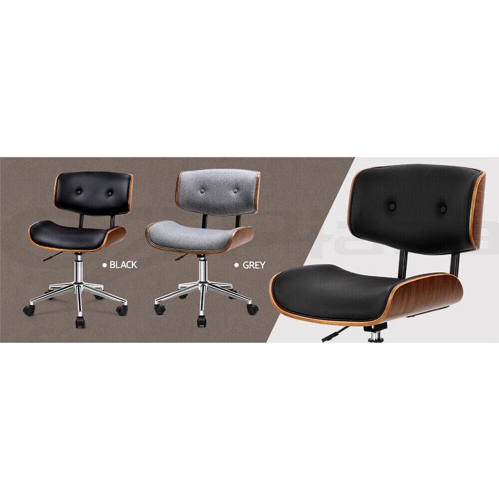 2x Office Chair Computer Gaming Chairs Leather Fabric Seat Study Work Tilt | Black - Office Catch