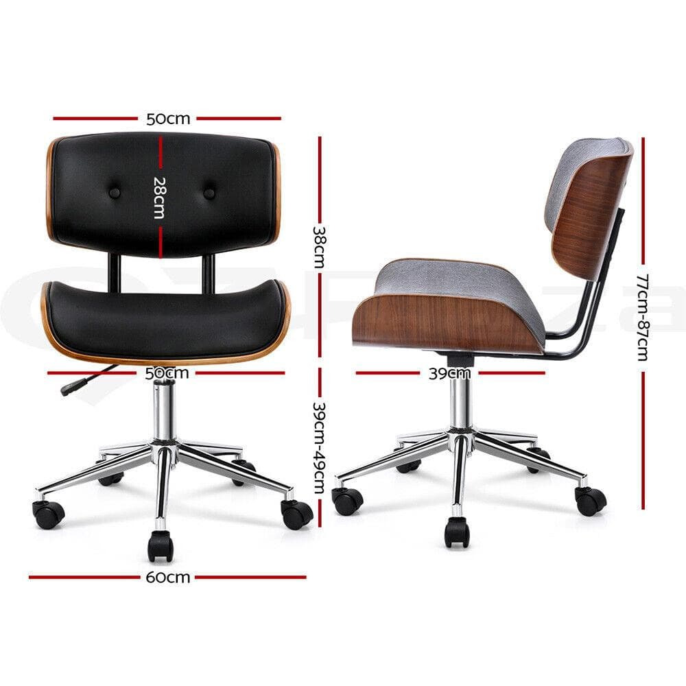 2x Office Chair Computer Gaming Chairs Leather Fabric Seat Study Work Tilt | Black - Office Catch