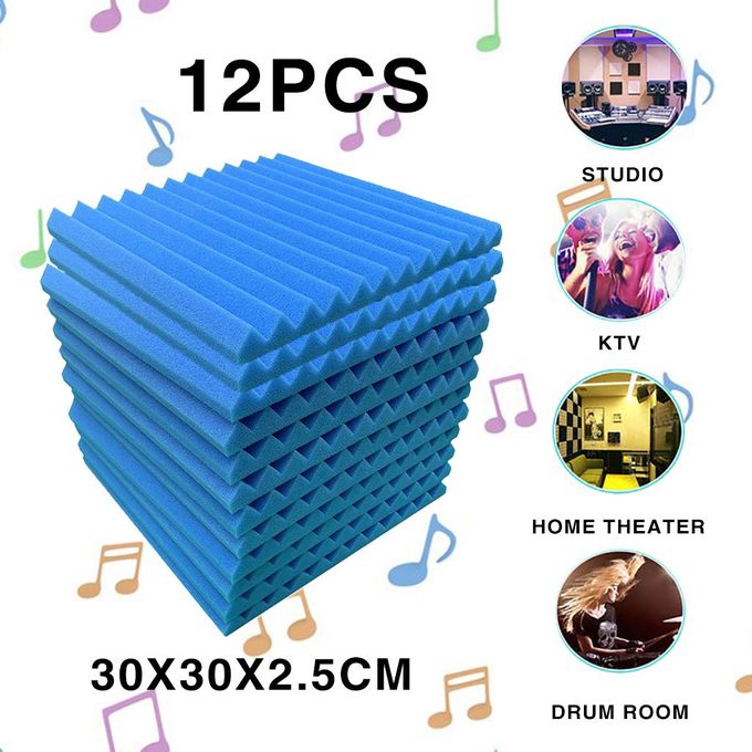 48 Pack Acoustic Foam Panels, 30x 30x 2.5cm Studio Soundproofing Wedges Fire Resistant Sound Proof Padding Acoustic Treatment Foam (Blue) - Office Catch