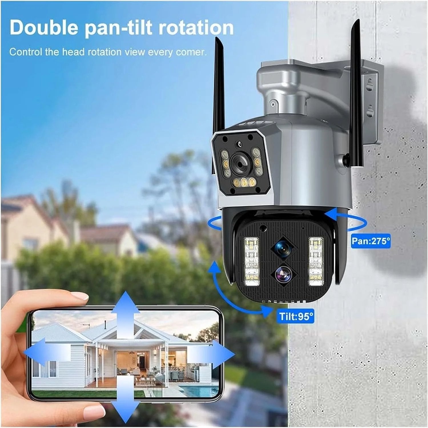 4MP Wifi Camera Three Dual Lens 10X Zoom Security Protection Video Surveillance Auto Tracking - Office Catch