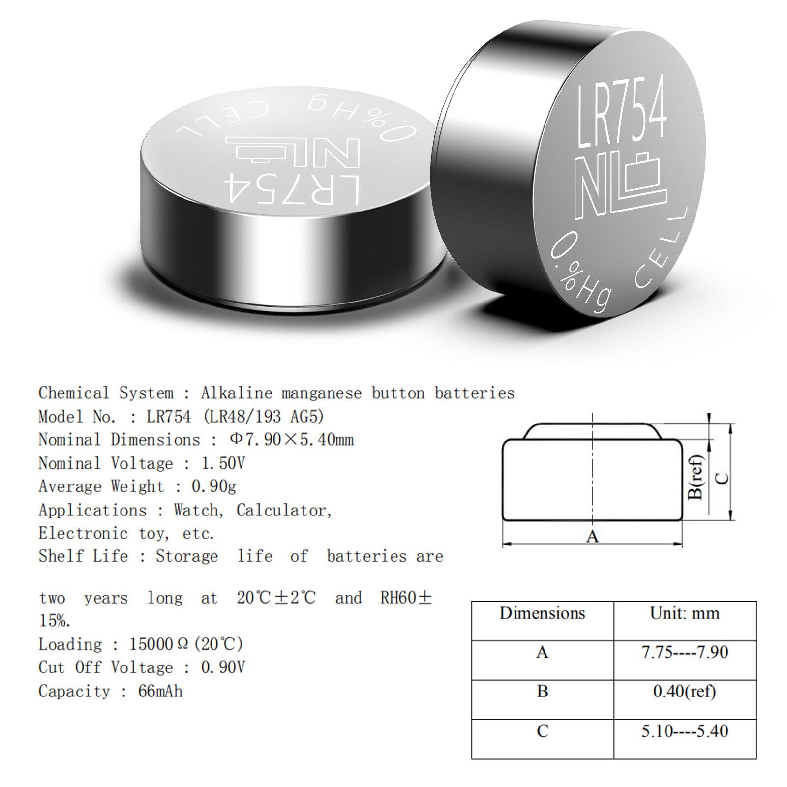 50Pcs AG5 LR754,393, G5 Button Coin Shaped Cell Battery 1.55V Alkaline - Office Catch