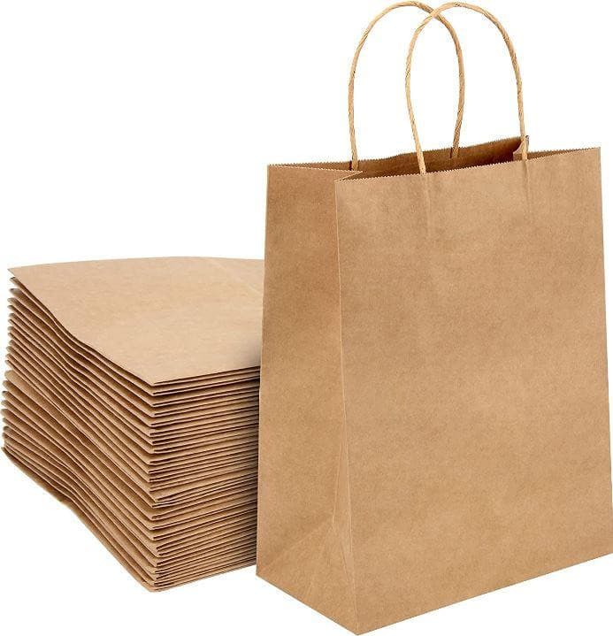 50x STRONG Kraft Paper Bags , Gift Carry Craft Brown Bag with Handles | 24x33x8cm Size - Office Catch