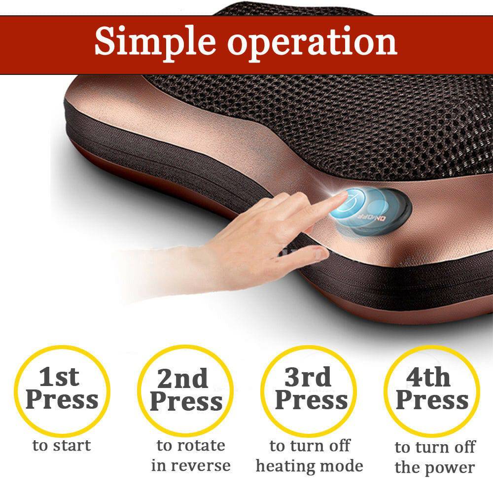 8 Head Neck Massager Head Massage Pillow Shoulder Cushion Shiatsu Knead Heated - Office Catch