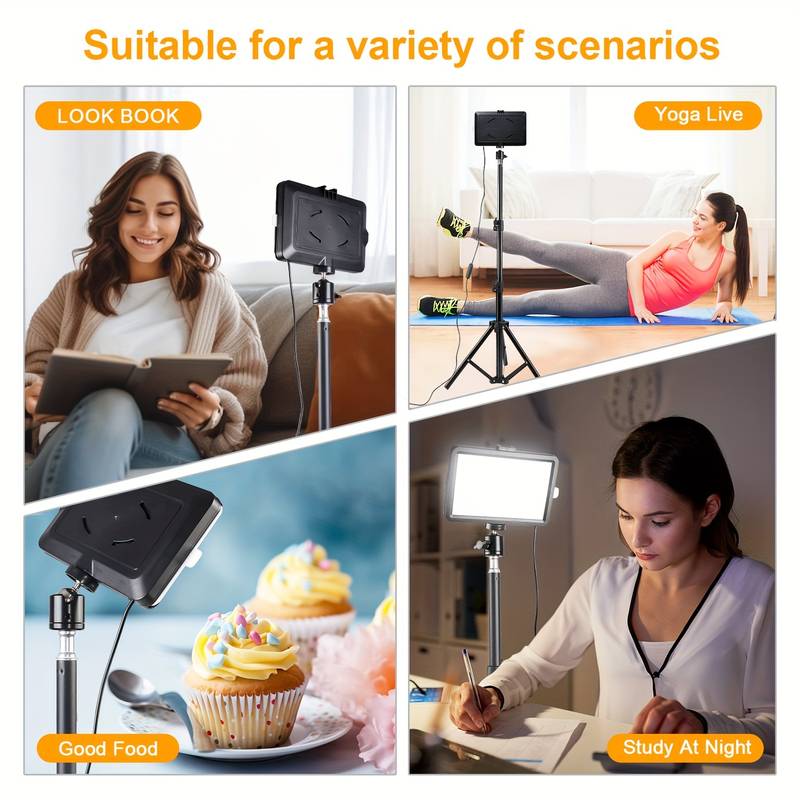 Adjustable Tripod Stand, Color Filters, and Dimmable 5600K USB LED Video Light - Perfect for Tabletop/Low-Angle Shooting, Zoom/Video Conference Lighting, Game Streaming, and YouTube Video Photography - Office Catch