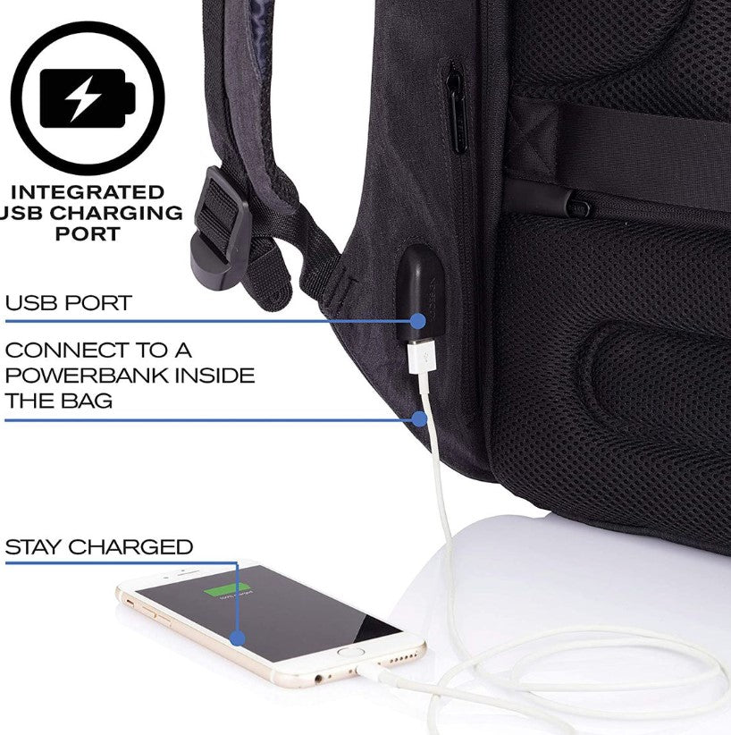 Bag Backpack Anti-theft USB Charging Waterproof Laptop Travel Shoulder School | Black - Office Catch