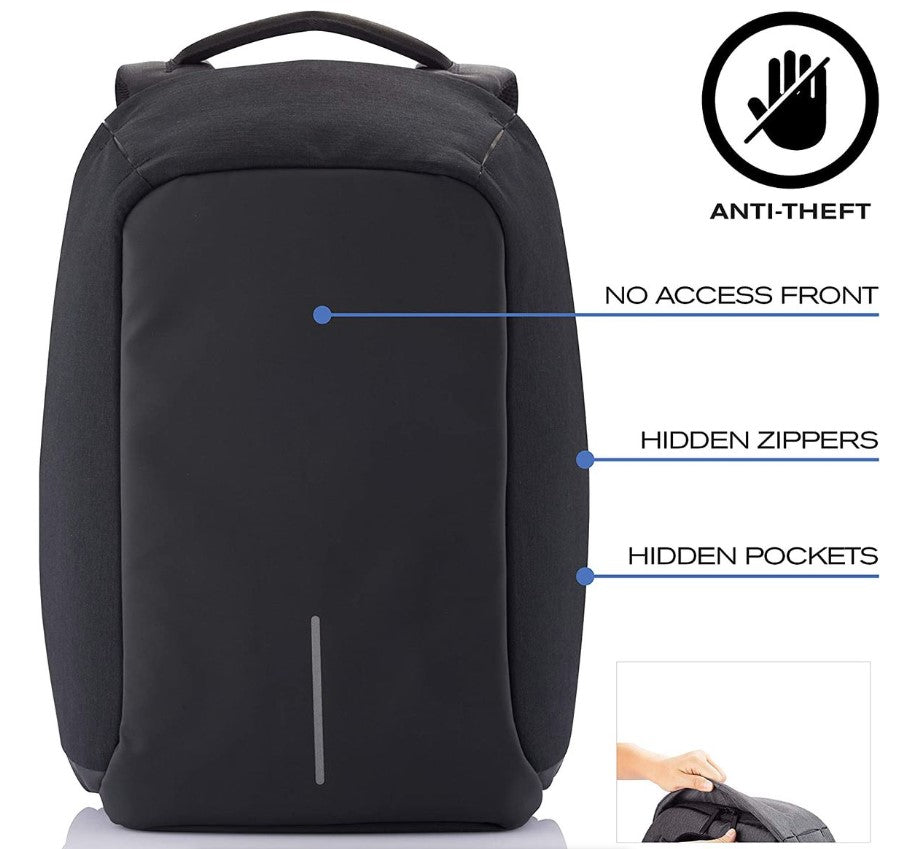 Bag Backpack Anti-theft USB Charging Waterproof Laptop Travel Shoulder School | Black - Office Catch