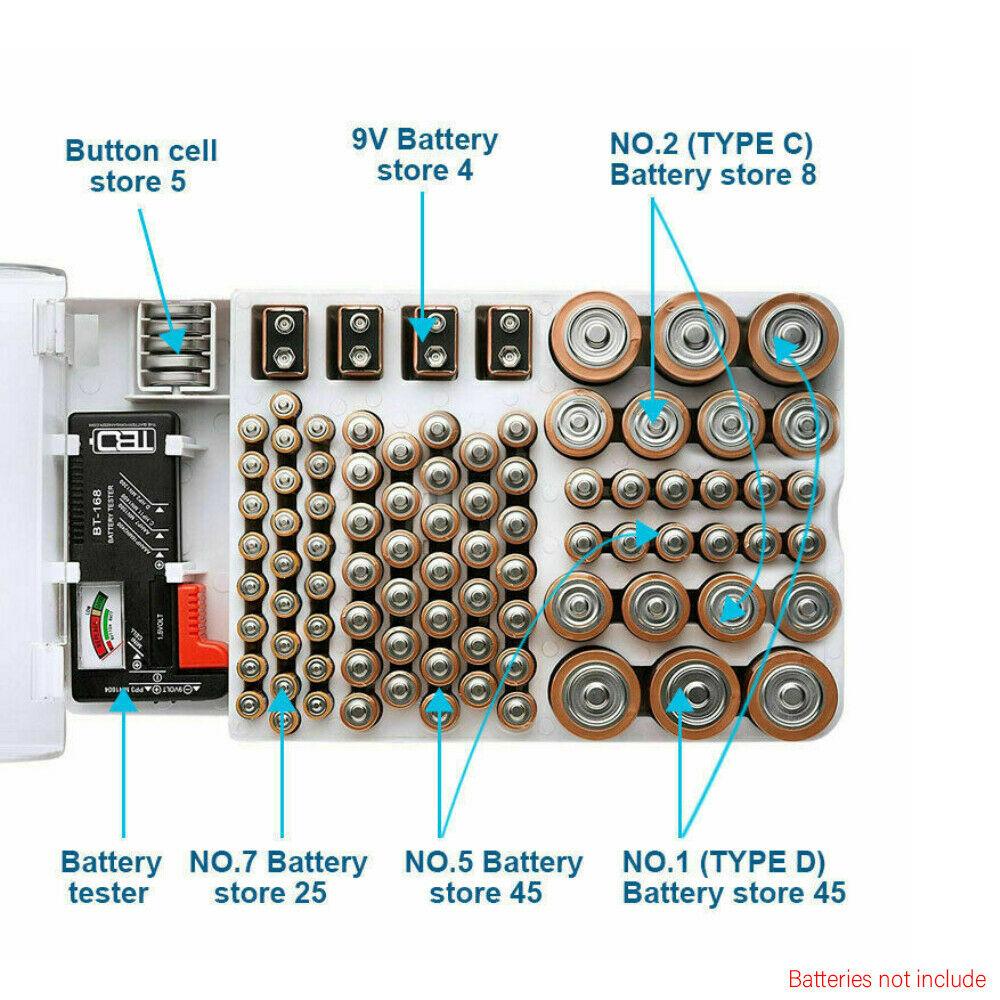 Battery Storage Box Organiser Case With Battery Tester - Office Catch