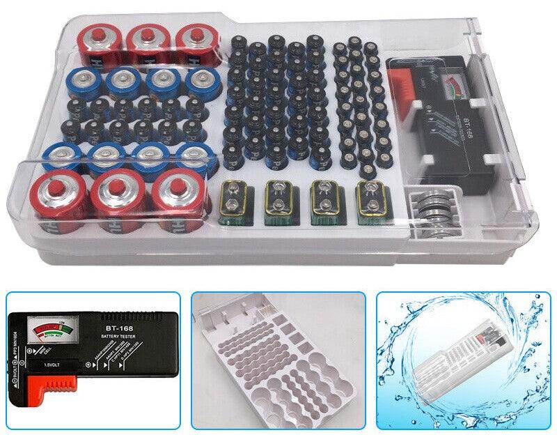 Battery Storage Box Organiser Case With Battery Tester - Office Catch