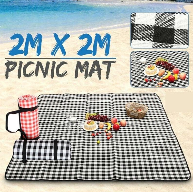 Black | Premium Large Picnic Mat Blanket Cashmere Rug Waterproof Outdoor Camping - Office Catch
