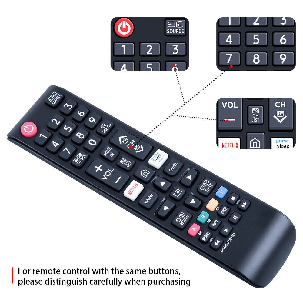 BN59-01315D Universal Remote for Samsung 4K Ultra HD Smart LED TV, Smart TV Remote Control Compatible with All Samsung Remote Control Models, with Netflix Prime Video Buttons, No Setup Required - Office Catch