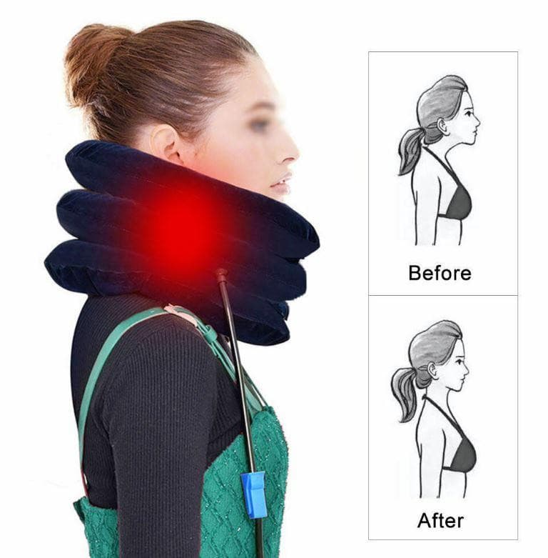 Cervical Traction Support Stretcher Pain Relief Air Inflatable Neck Pillow Head - Office Catch