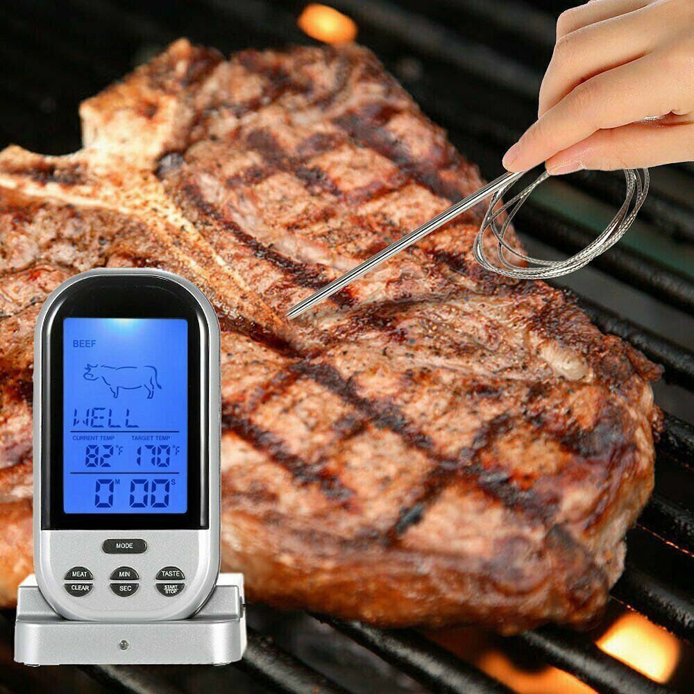 Digital Wireless Food Meat Oven BBQ Thermometer Remote Probe Cooking Set Grill - Office Catch