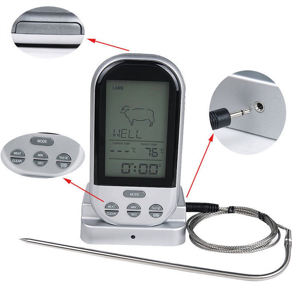 Digital Wireless Food Meat Oven BBQ Thermometer Remote Probe Cooking Set Grill - Office Catch