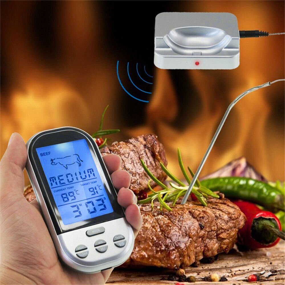 Digital Wireless Food Meat Oven BBQ Thermometer Remote Probe Cooking Set Grill - Office Catch