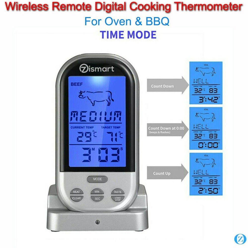 Digital Wireless Food Meat Oven BBQ Thermometer Remote Probe Cooking Set Grill - Office Catch