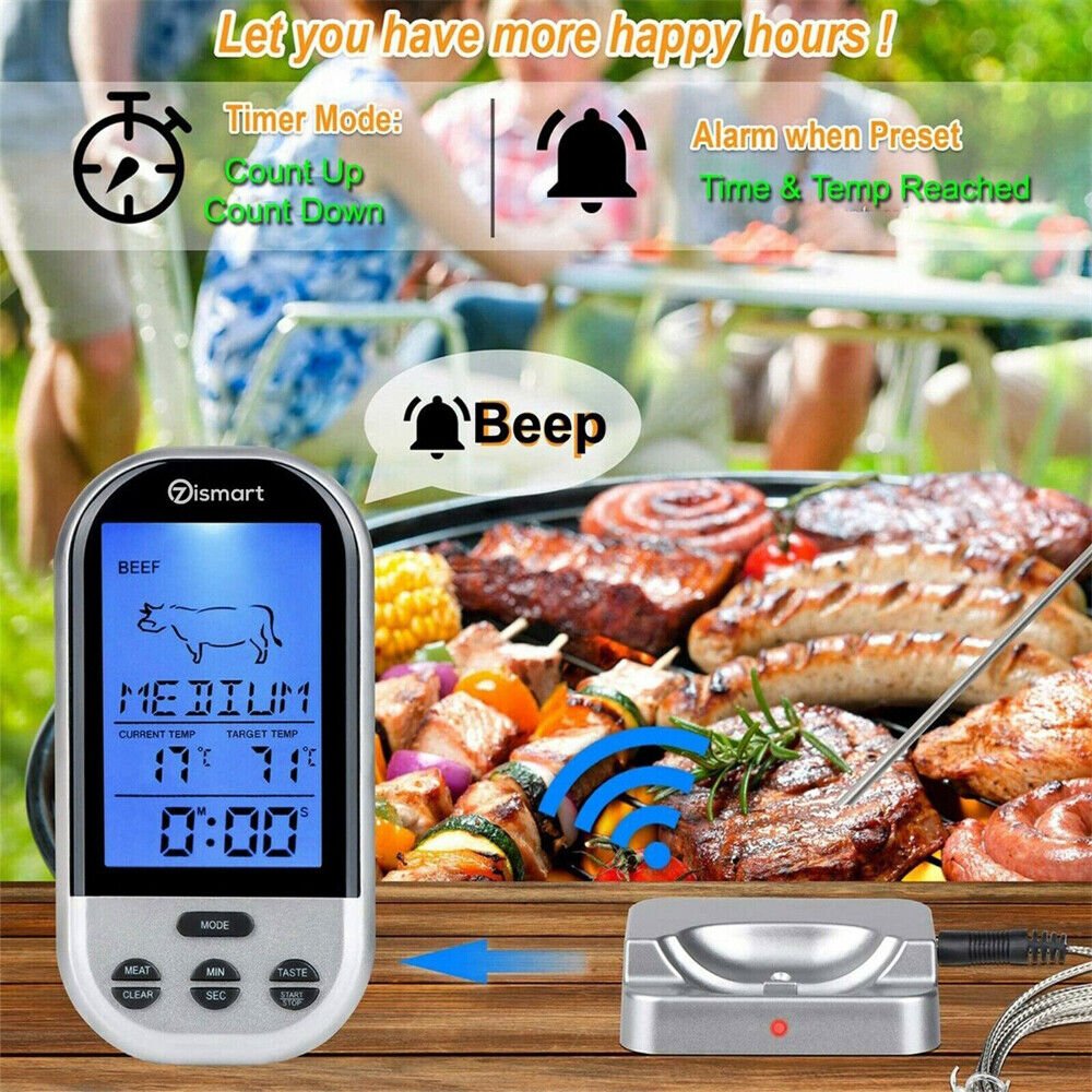 Digital Wireless Food Meat Oven BBQ Thermometer Remote Probe Cooking Set Grill - Office Catch