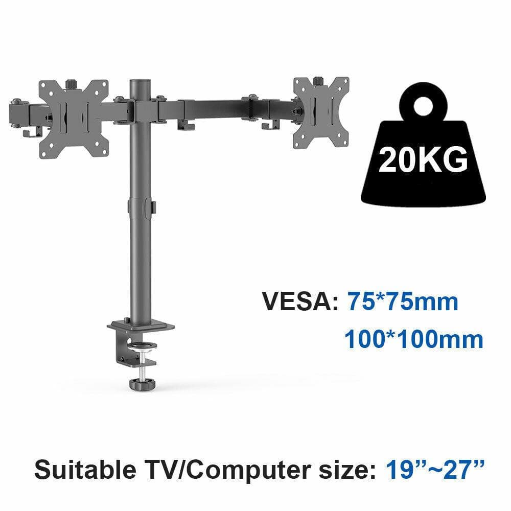 Dual Monitor Arm Stand. LCD / LED Desk Mount Heavy Duty Stand. 2 x 27" Screens. - Office Catch