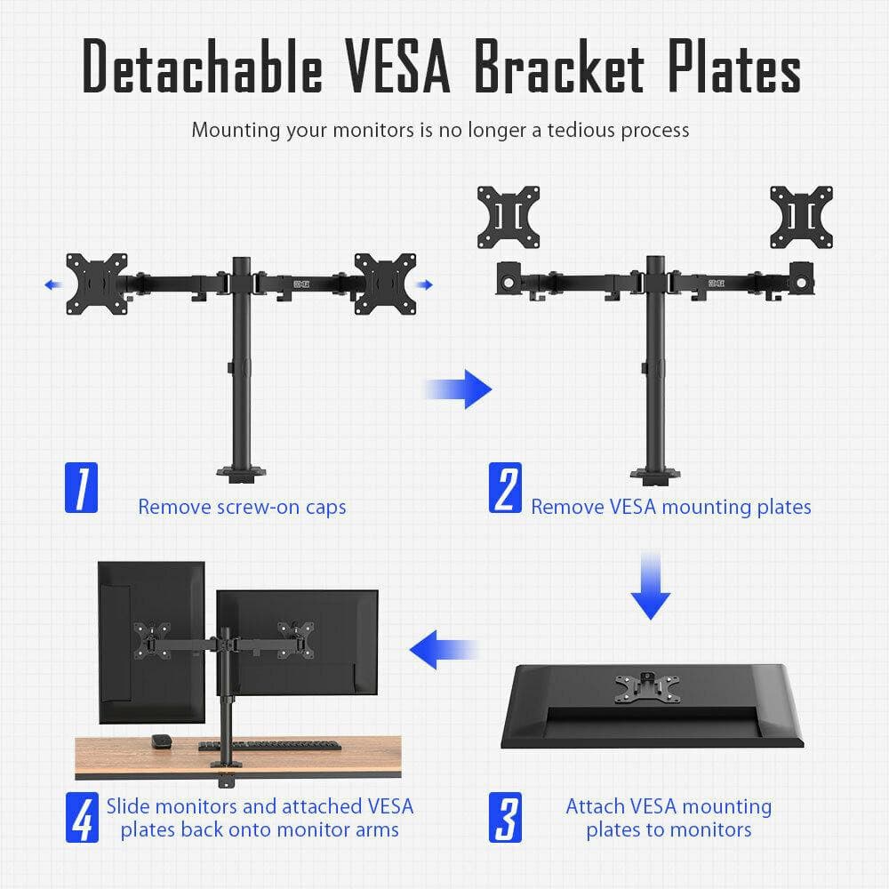 Dual Monitor Arm Stand. LCD / LED Desk Mount Heavy Duty Stand. 2 x 27" Screens. - Office Catch