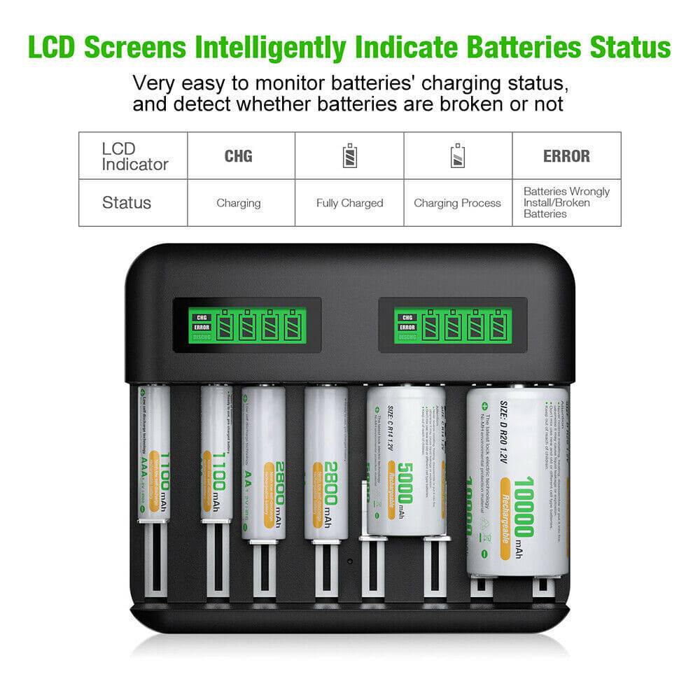 LCD Display 8 Slots Battery Charger For Rechargeable Batteries AA/AAA/C/D - Office Catch