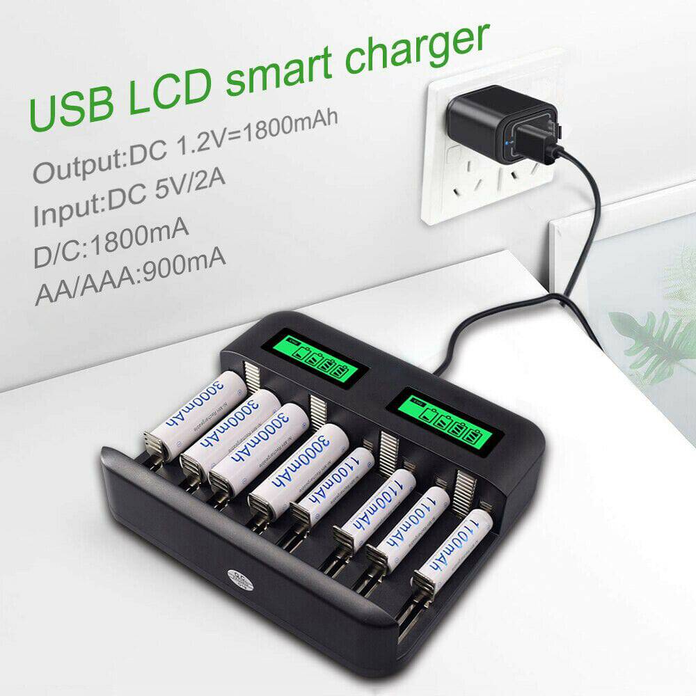 LCD Display 8 Slots Battery Charger For Rechargeable Batteries AA/AAA/C/D - Office Catch