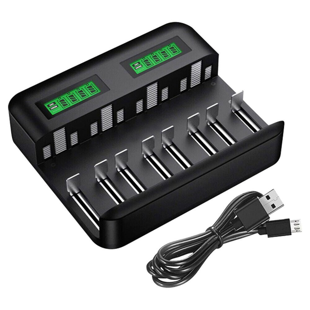 LCD Display 8 Slots Battery Charger For Rechargeable Batteries AA/AAA/C/D - Office Catch