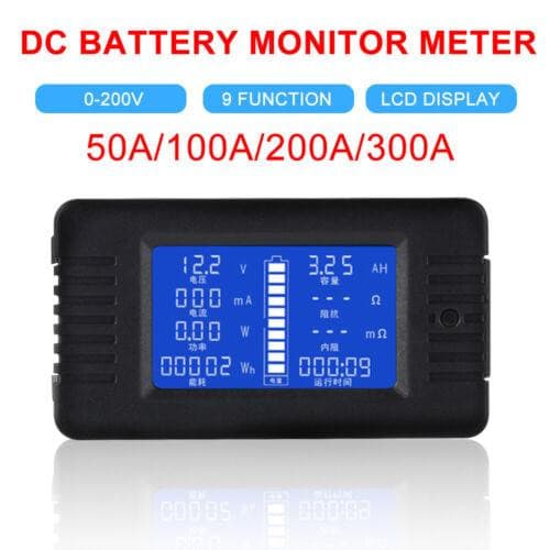 LCD Display DC Battery Monitor Meter 200V Voltmeter Amp For RV System 50A - Office Catch