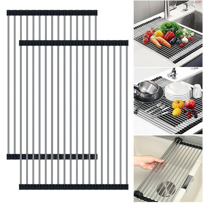 Medium | Foldable Roll Up Drying Stainless Steel Dish Rack - Office Catch