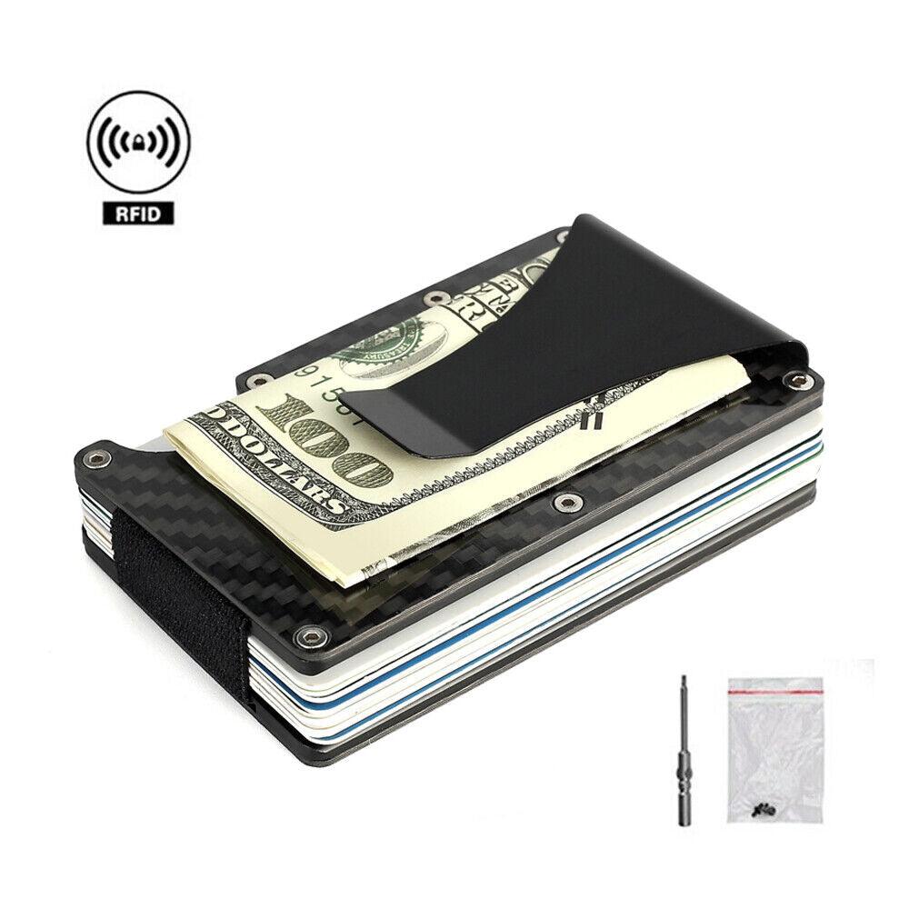 Men Slim Carbon Fiber Credit Card Holder RFID Blocking Metal Wallet Money Clip - Office Catch