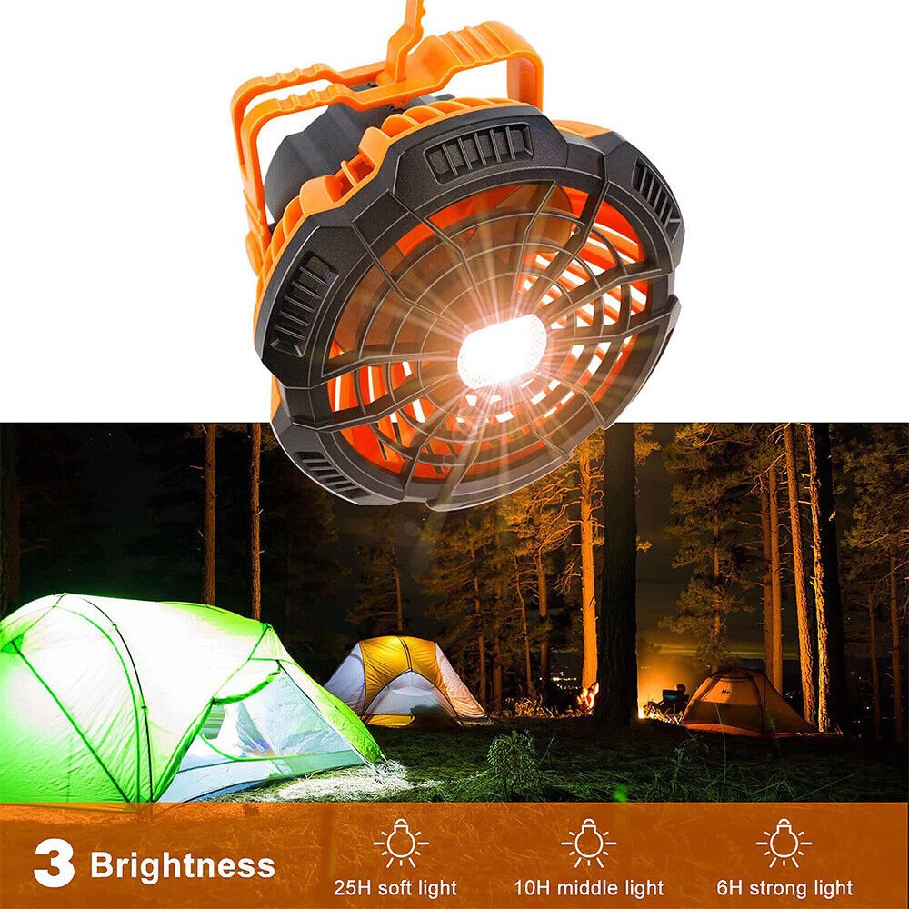 Portable Camping Fan LED Light Rechargeable Outdoor Tent Lantern w/ Hook Remote - Office Catch