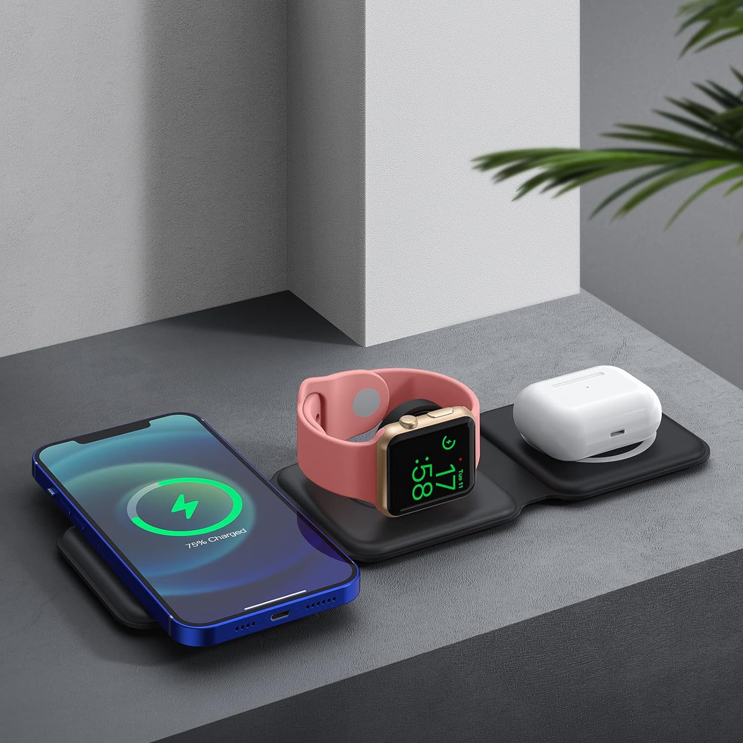 Portable Power Hub: 3-in-1 Foldable Wireless Charger with Magnetic Charging Pad, Fast Charging Station, and Portable Stand - Office Catch