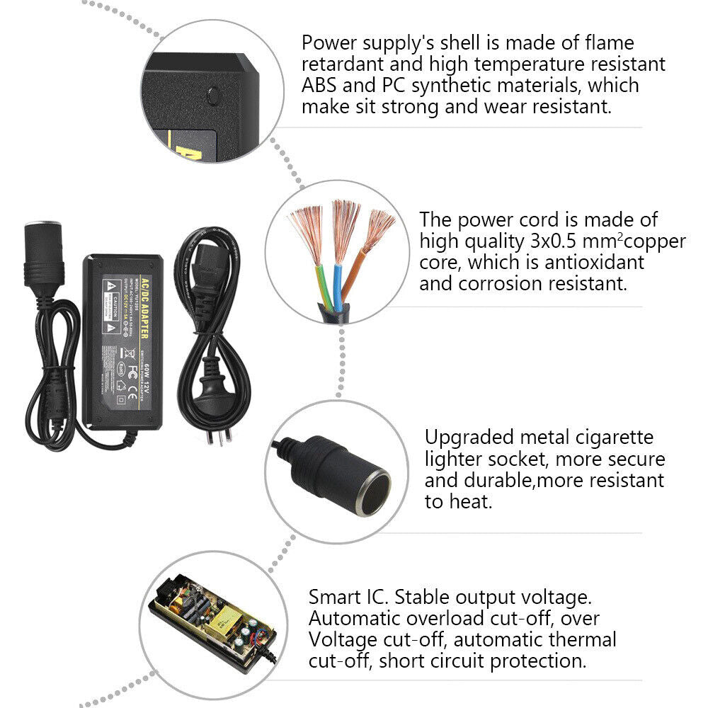 Power Supply Converter Adapter AC 240V to 12V Car Cigarette lighter Transformer - Office Catch