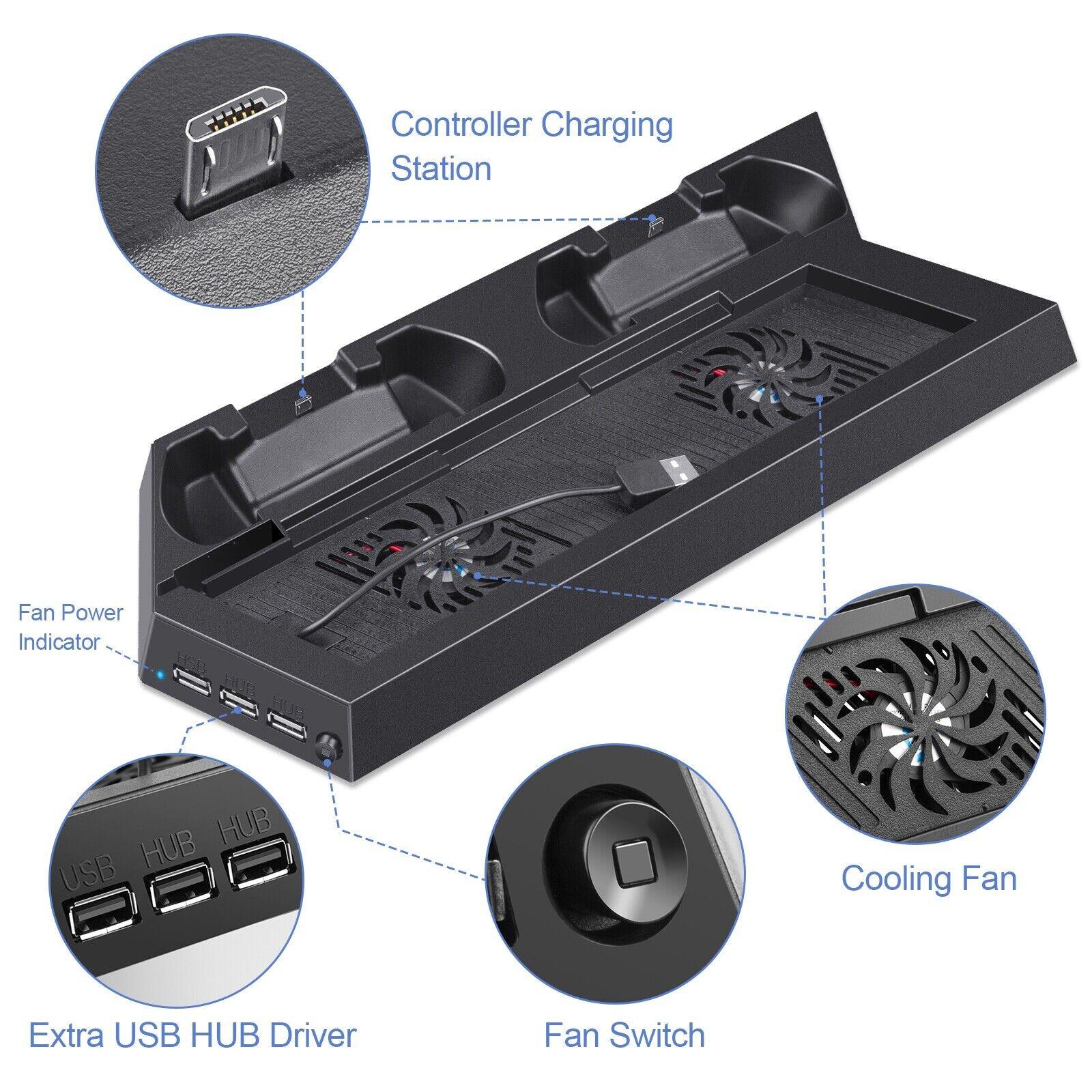 PS4 Stand Cooling Fan for PlayStation PS4 Dual Controller Charging Dock Vertical - Office Catch