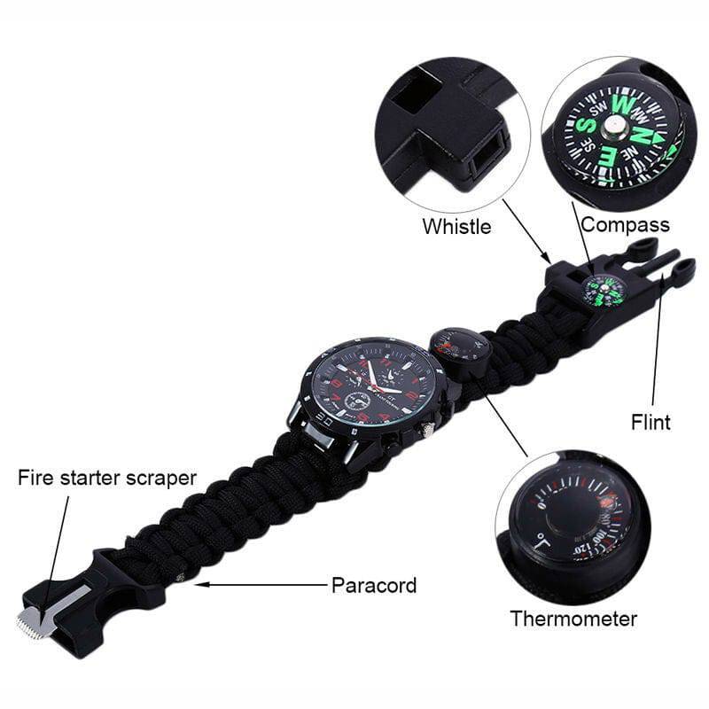 Survival Watch Compass 16 in 1 Flint Fire Thermometer - Office Catch