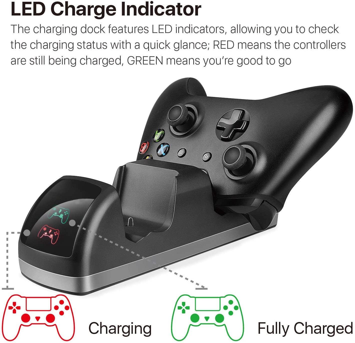 2 For XBOX ONE Controller Play Dual Charging Dock + 4x Rechargeable Battery  Pack